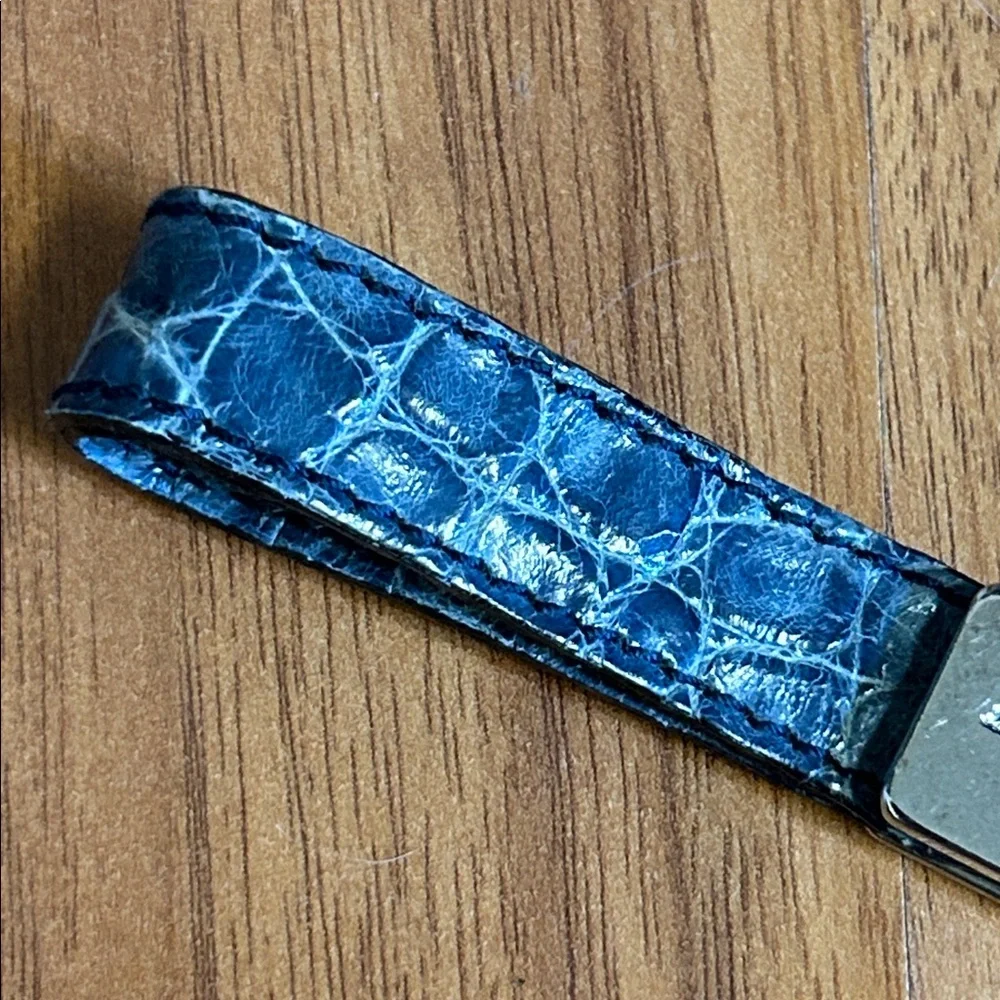 Authentic Salvatore Ferragamo Gancini Crocodile Embossed Leather Keychain